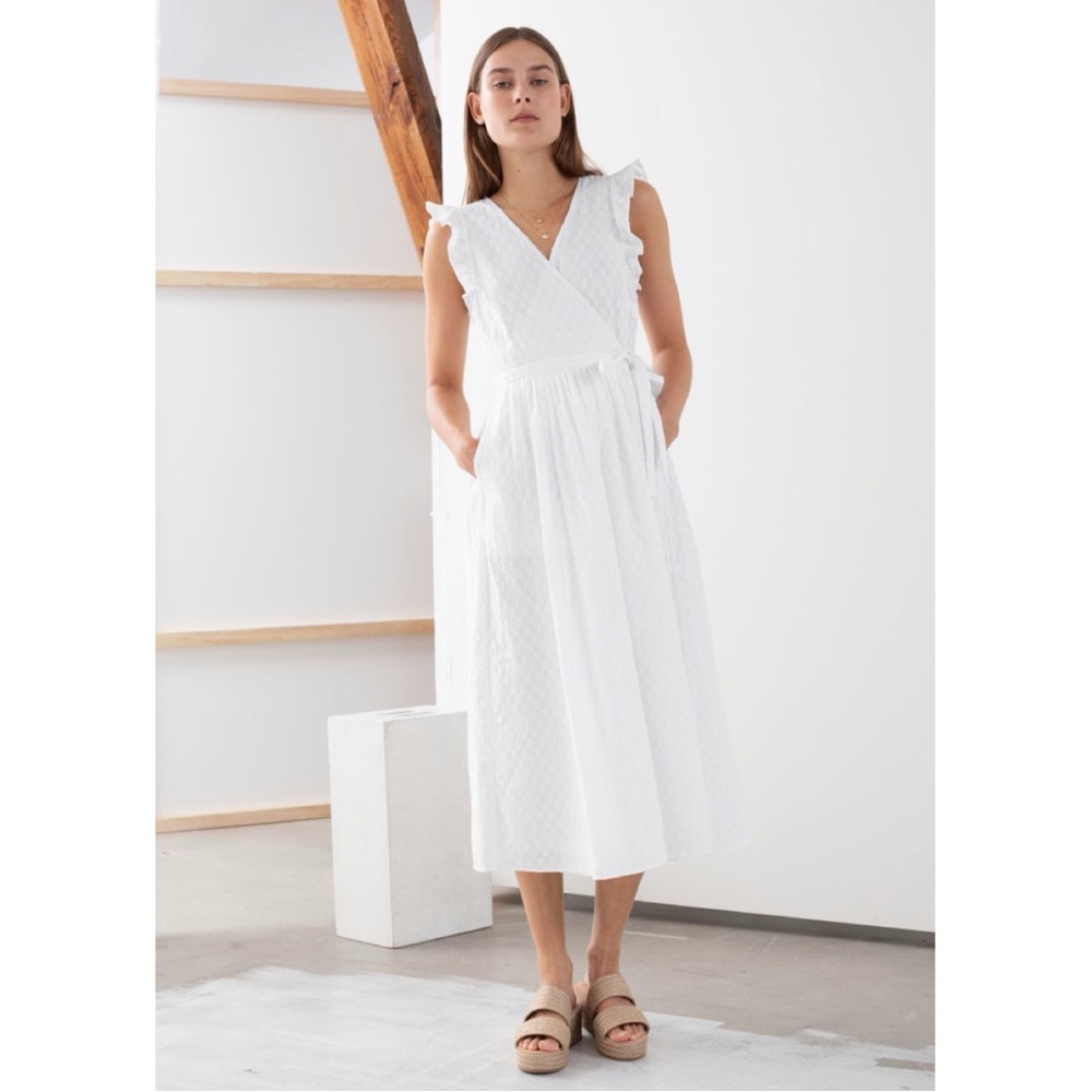 & Other Stories White Ruffle Wrap Dress